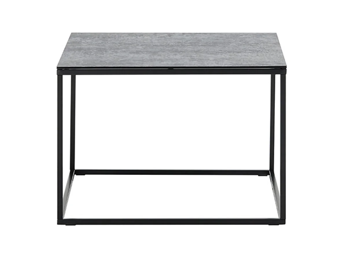 Table basse carrée aspect céramique coloris gris, pieds en métal noir - Longueur 60 x Hauteur 45 x Profondeur 60 cm