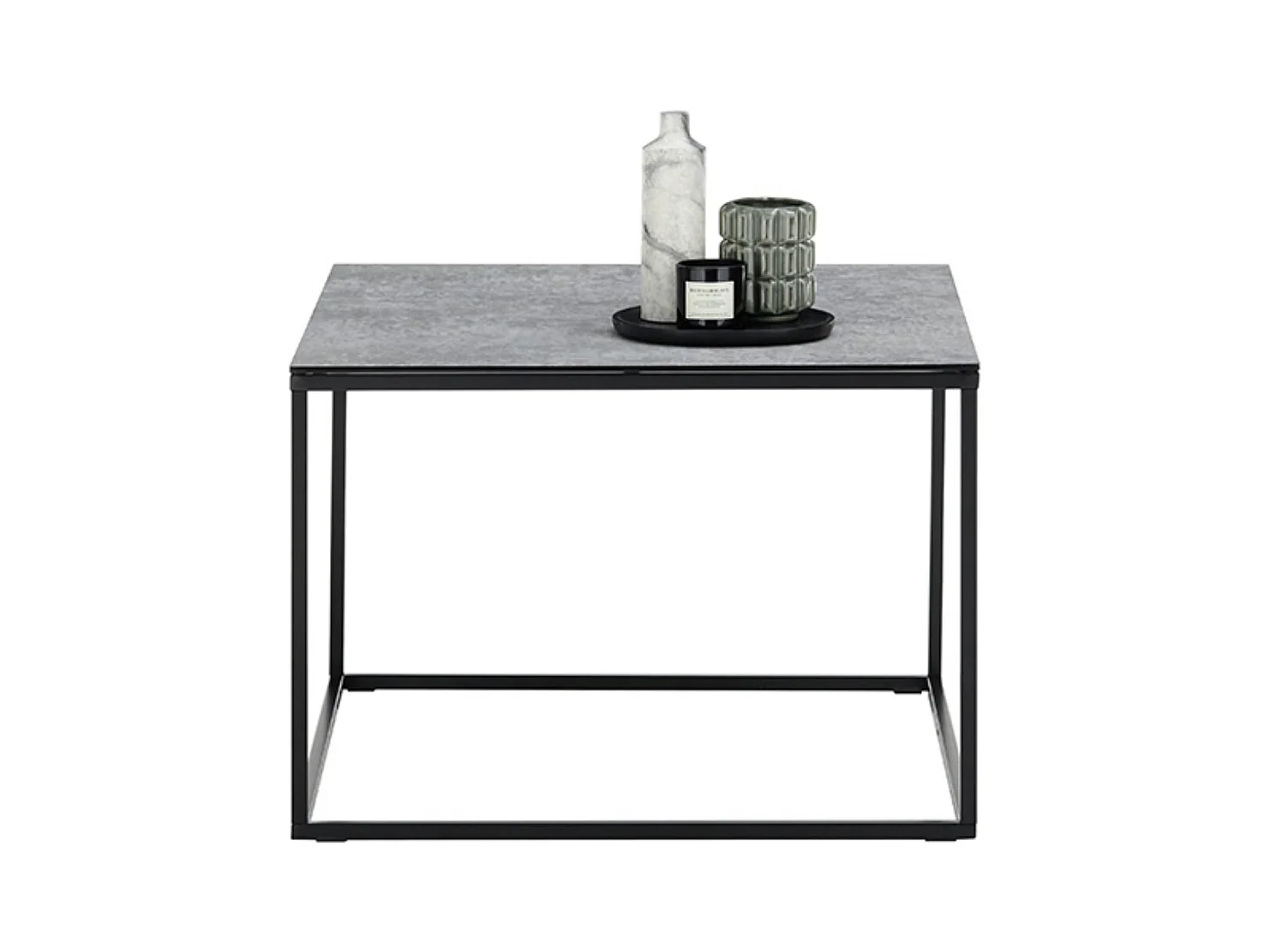 Table basse carrée aspect céramique coloris gris, pieds en métal noir - Longueur 60 x Hauteur 45 x Profondeur 60 cm