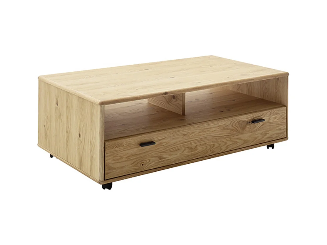 Table basse rectangulaire coloris chêne sauvage huilé - Longueur 115 x Hauteur 44 x Profondeur 65 cm