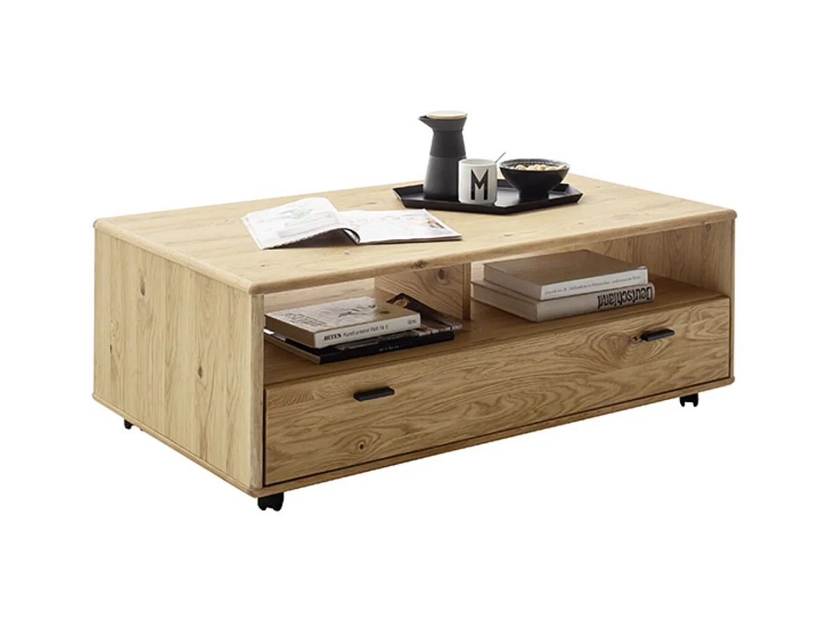 Table basse rectangulaire coloris chêne sauvage huilé - Longueur 115 x Hauteur 44 x Profondeur 65 cm