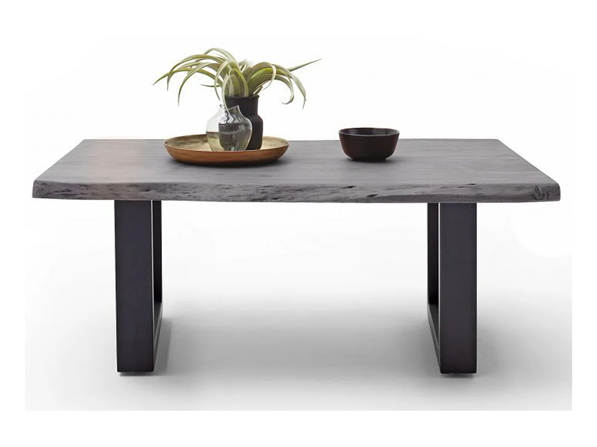 Table basse simple en bois d'acacia massif laqué gris / anthracite - L.110 x H.45 x P.70 cm