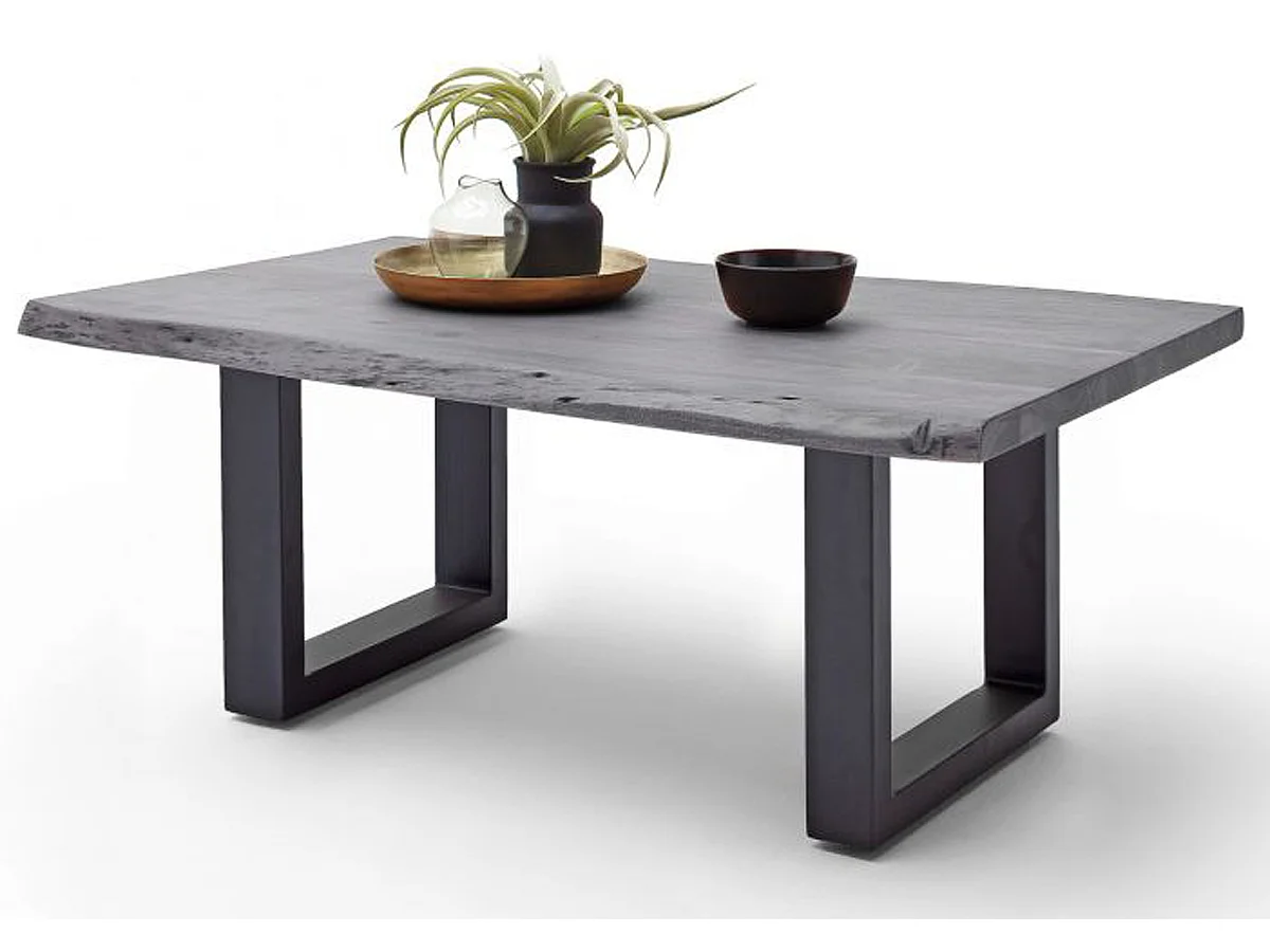 Table basse simple en bois d'acacia massif laqué gris / anthracite - L.110 x H.45 x P.70 cm