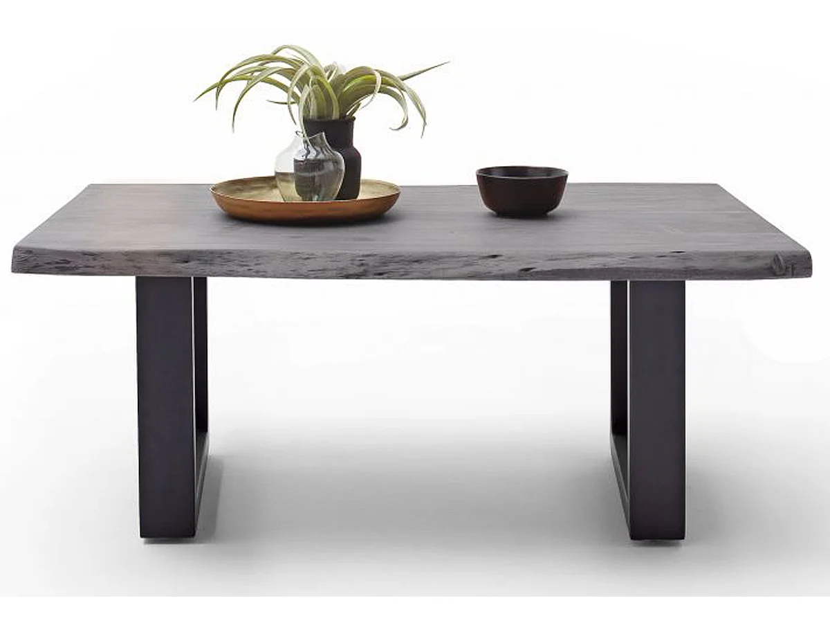 Table basse simple en bois d'acacia massif laqué gris / anthracite - L.110 x H.45 x P.70 cm