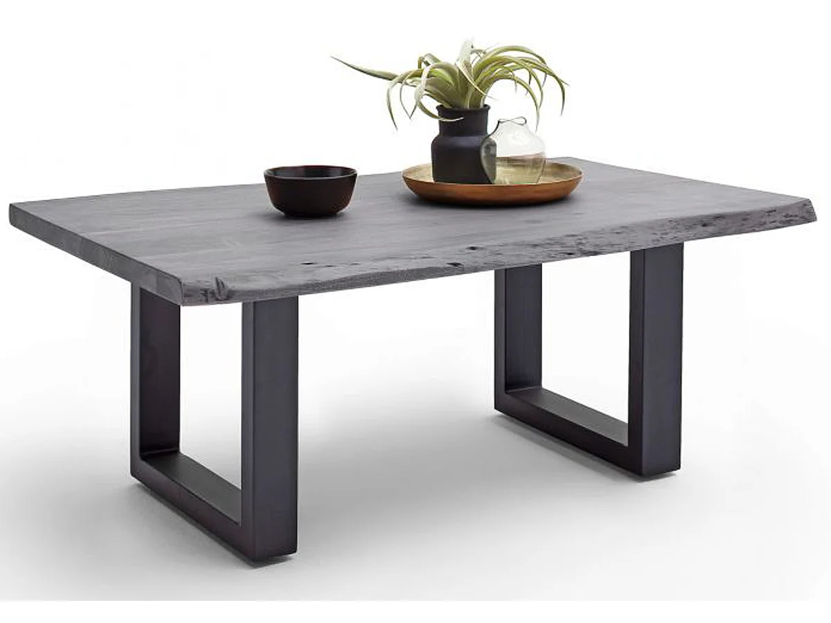 Table basse simple en bois d'acacia massif laqué gris / anthracite - L.110 x H.45 x P.70 cm