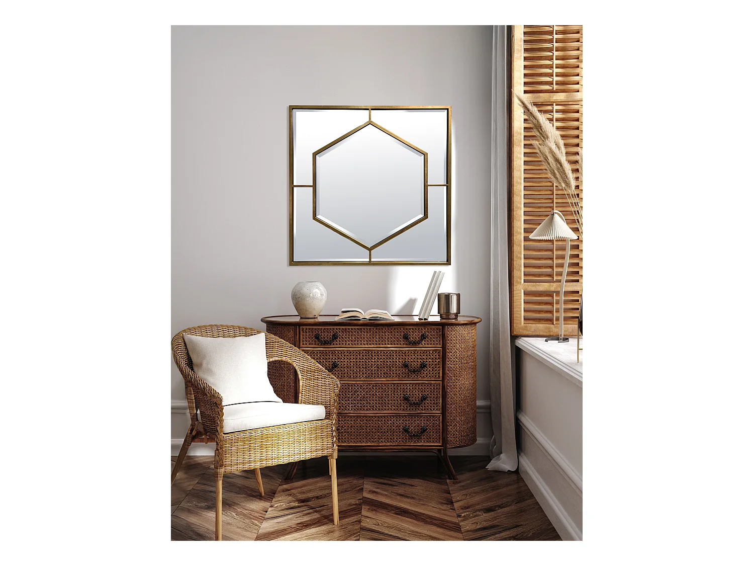 Miroir hexagone métal doré 80x80cm