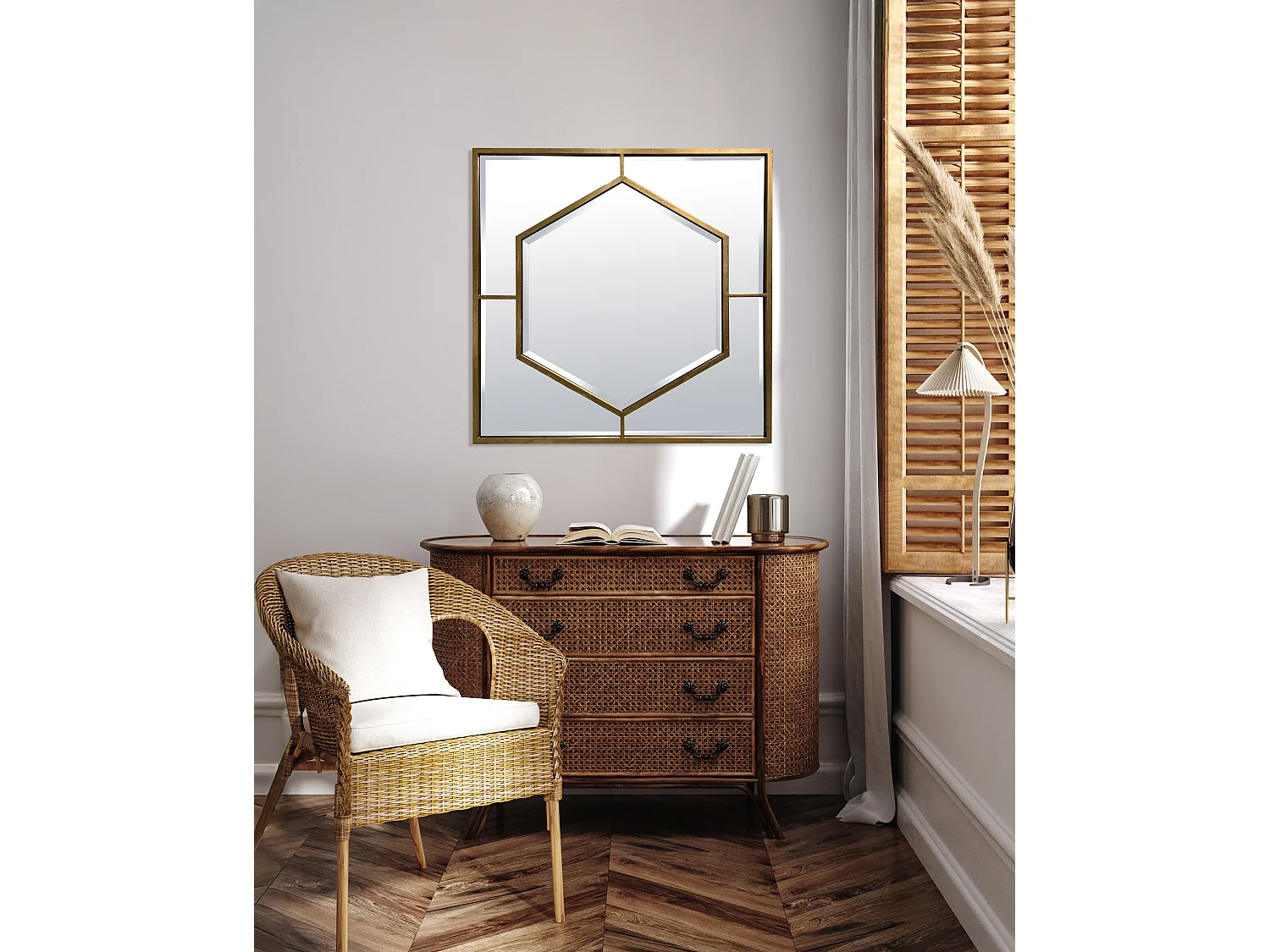 Miroir hexagone métal doré 80x80cm