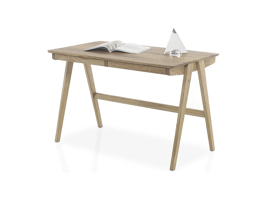 Bureau avec 2 tiroirs en chêne massif - L120 x H76 x P65 cm