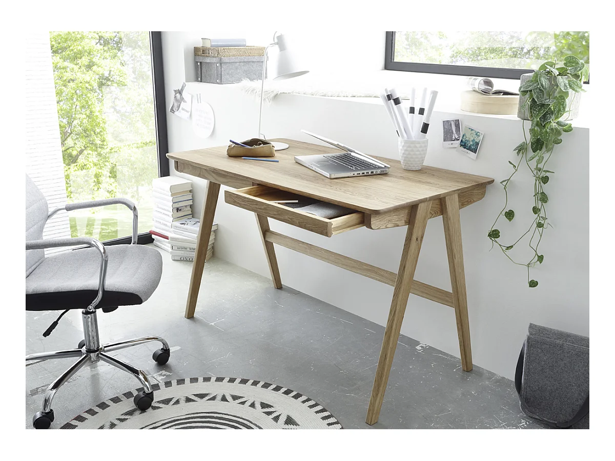 Bureau avec 2 tiroirs en chêne massif - L120 x H76 x P65 cm