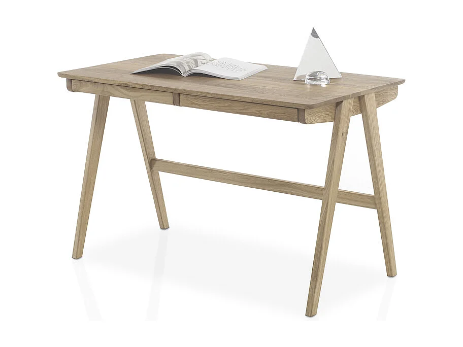 Bureau avec 2 tiroirs en chêne massif - L120 x H76 x P65 cm