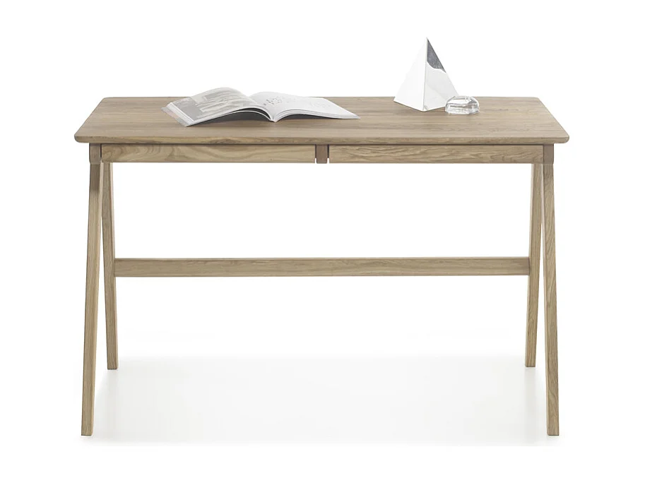 Bureau avec 2 tiroirs en chêne massif - L120 x H76 x P65 cm