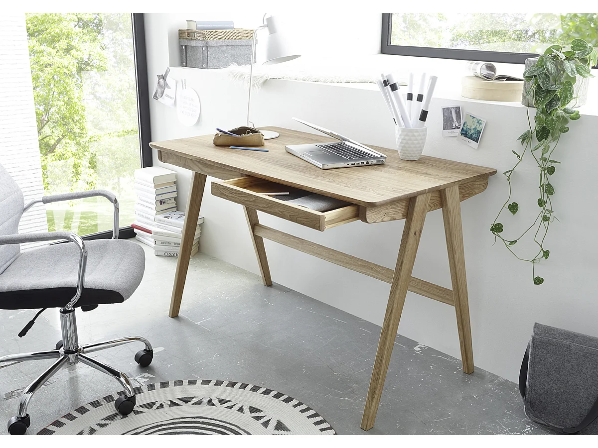 Bureau avec 2 tiroirs en chêne massif - L120 x H76 x P65 cm
