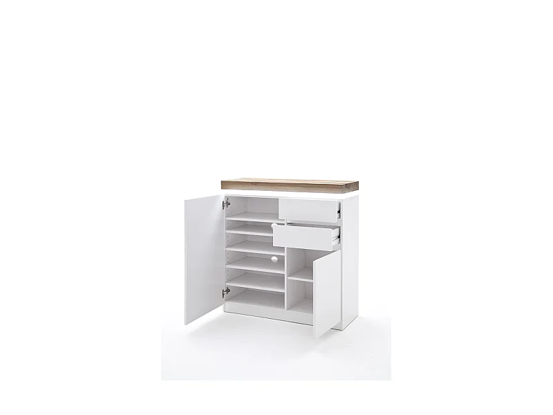 Meuble à chaussures avec LED coloris laqué blanc mat - L91 x H97 x P38 cm