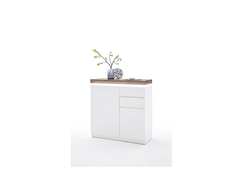 Meuble à chaussures avec LED coloris laqué blanc mat - L91 x H97 x P38 cm