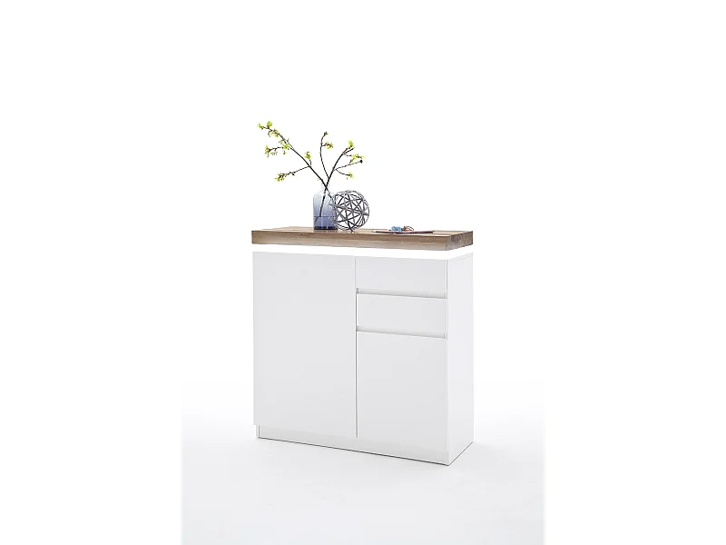 Meuble à chaussures avec LED coloris laqué blanc mat - L91 x H97 x P38 cm