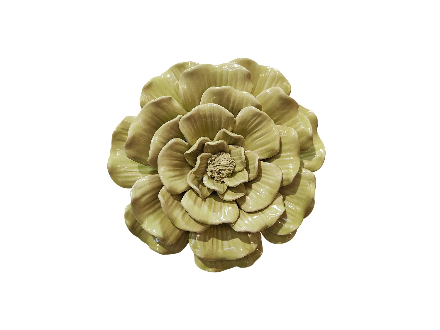 Déco murale fleur céramique vert anis 17.5cm