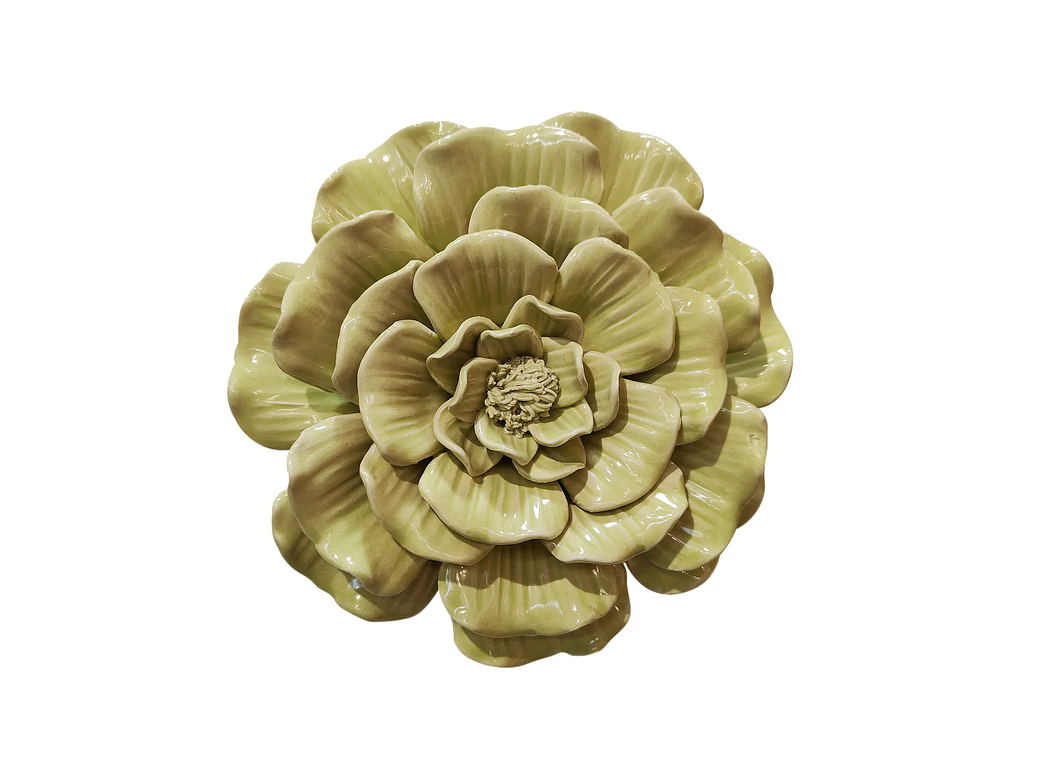 Déco murale fleur céramique vert anis 17.5cm