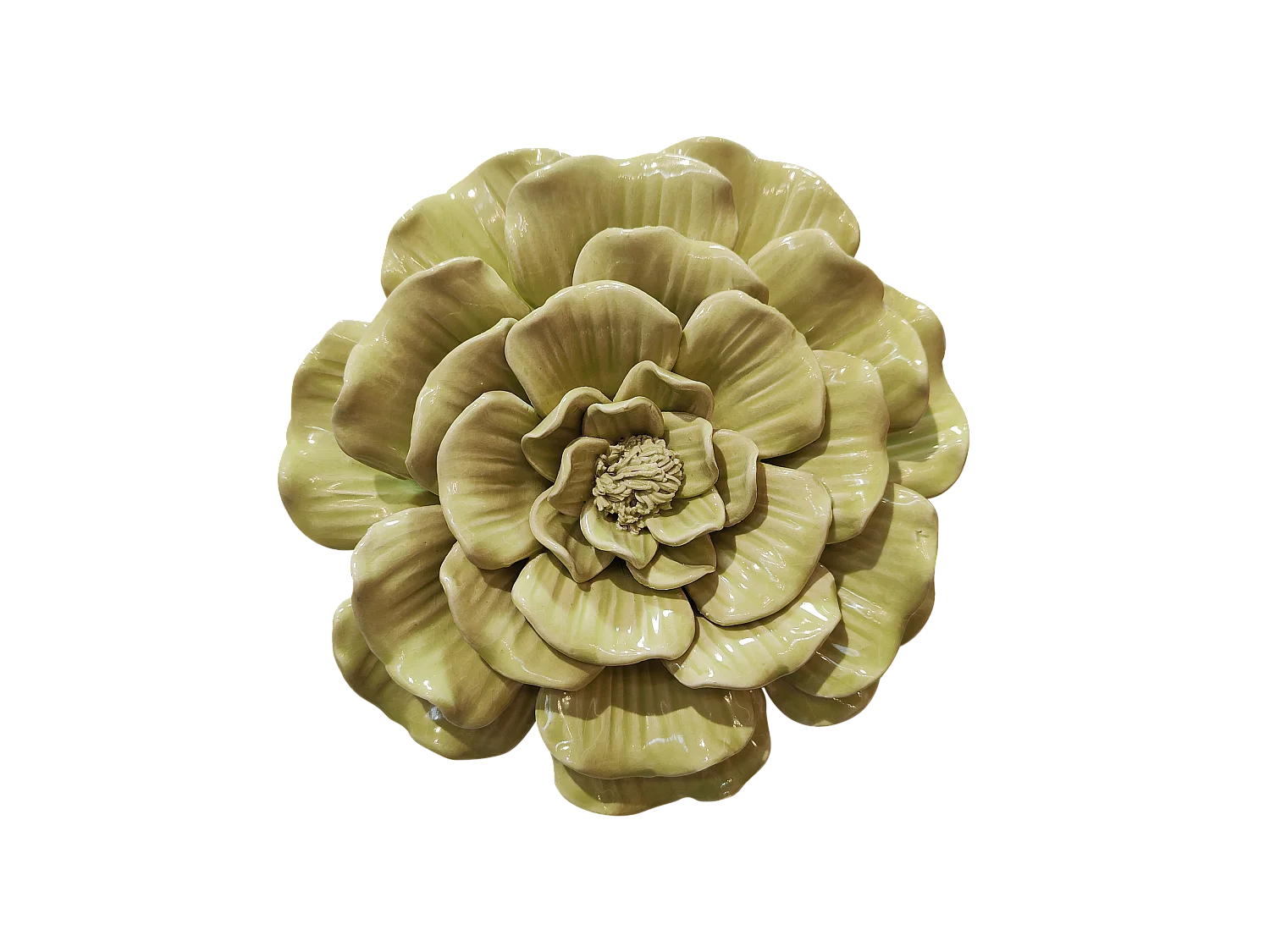 Déco murale fleur céramique vert anis 17.5cm