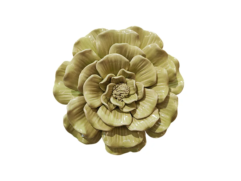 Déco murale fleur céramique vert anis 17.5cm