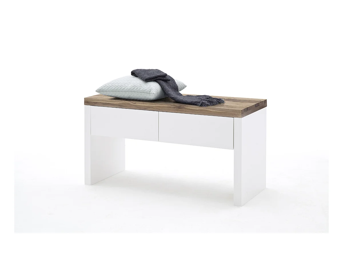 Banc avec 2 tiroirs coloris laqué Blanc mat - L91 x H48 x P38 cm