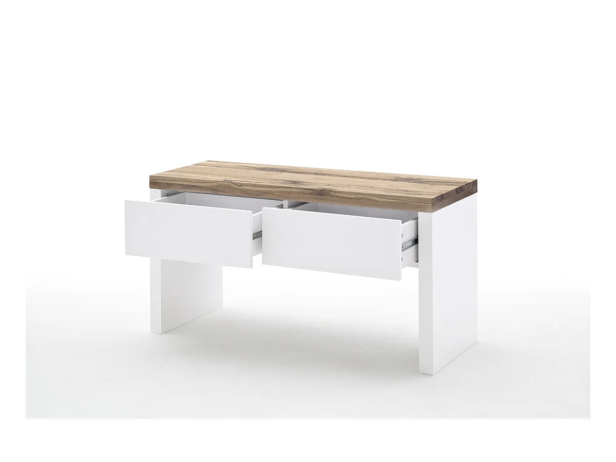 Banc avec 2 tiroirs coloris laqué Blanc mat - L91 x H48 x P38 cm