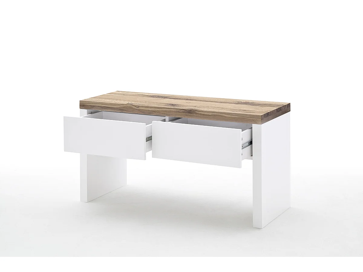 Banc avec 2 tiroirs coloris laqué Blanc mat - L91 x H48 x P38 cm