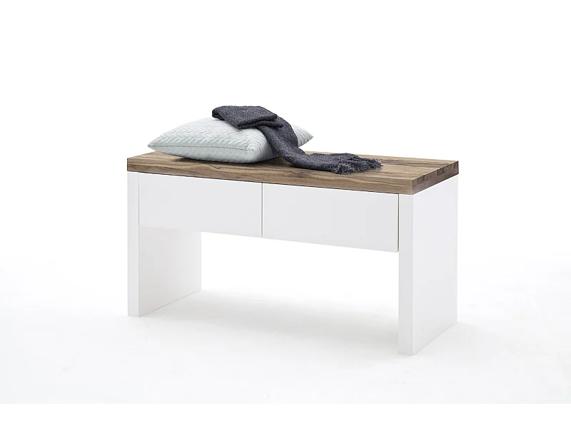 Banc avec 2 tiroirs coloris laqué Blanc mat - L91 x H48 x P38 cm