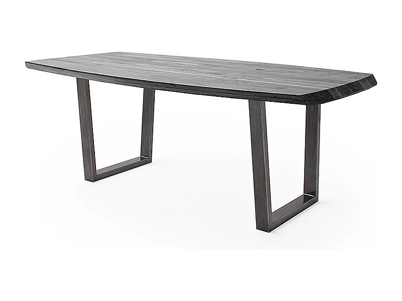 Table de salle à manger rectangulaire en bois d'acacia coloris gris, pieds en métal anthracite antique - longueur 200 x hauteur 77 x profondeur 100 cm