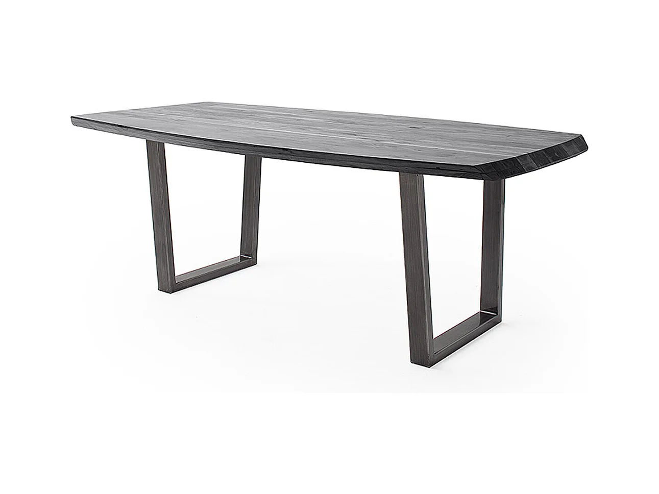 Table de salle à manger rectangulaire en bois d'acacia coloris gris, pieds en métal anthracite antique - longueur 200 x hauteur 77 x profondeur 100 cm