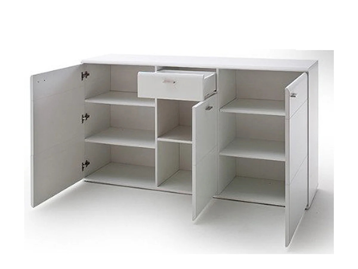 Buffet / Meuble de rangement en bois coloris blanc mat - L.165 x H.99 x P.44 cm