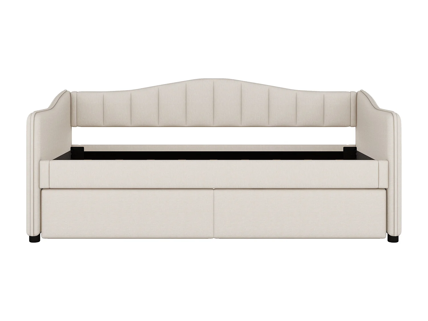 Cama nido 90x200 cm - Sofá cama con iluminación LED - somier de láminas de madera - lino beige