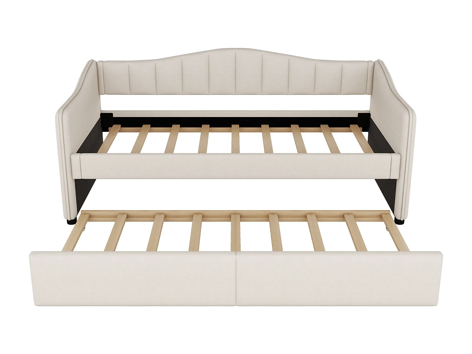 Cama nido 90x200 cm - Sofá cama con iluminación LED - somier de láminas de madera - lino beige