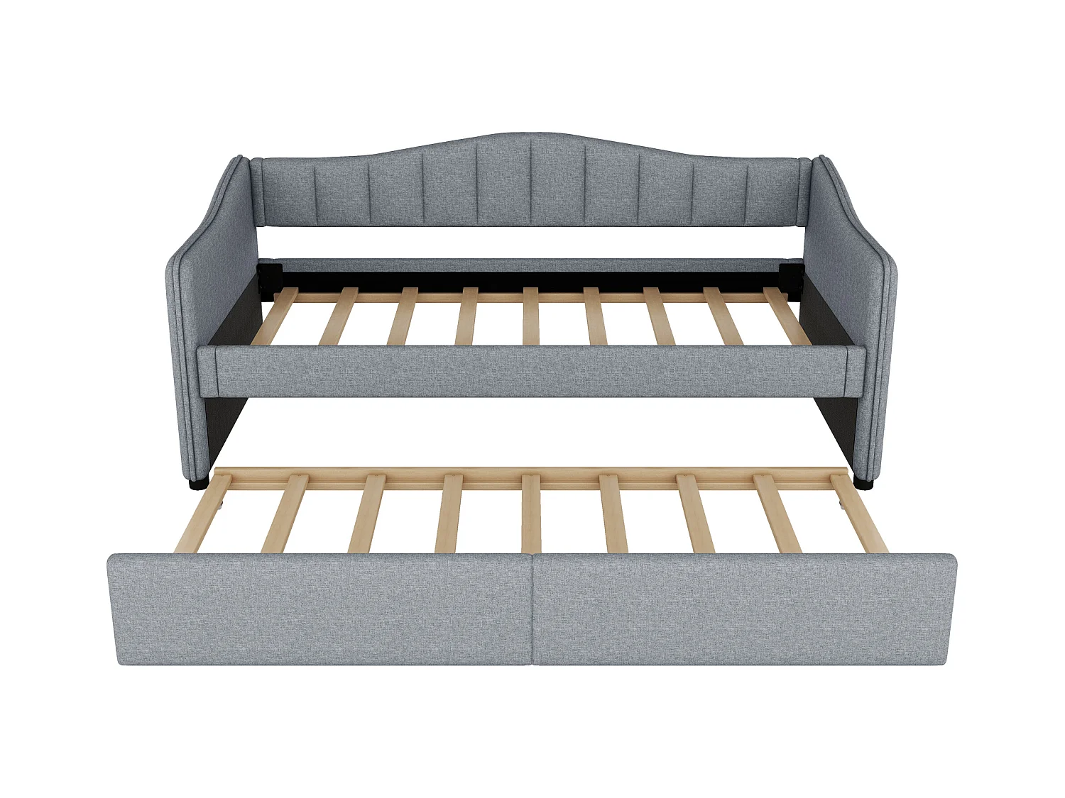 Lit gigogne 90x200 cm - Canapé-lit avec éclairage LED - sommier à lattes en bois - lin gris