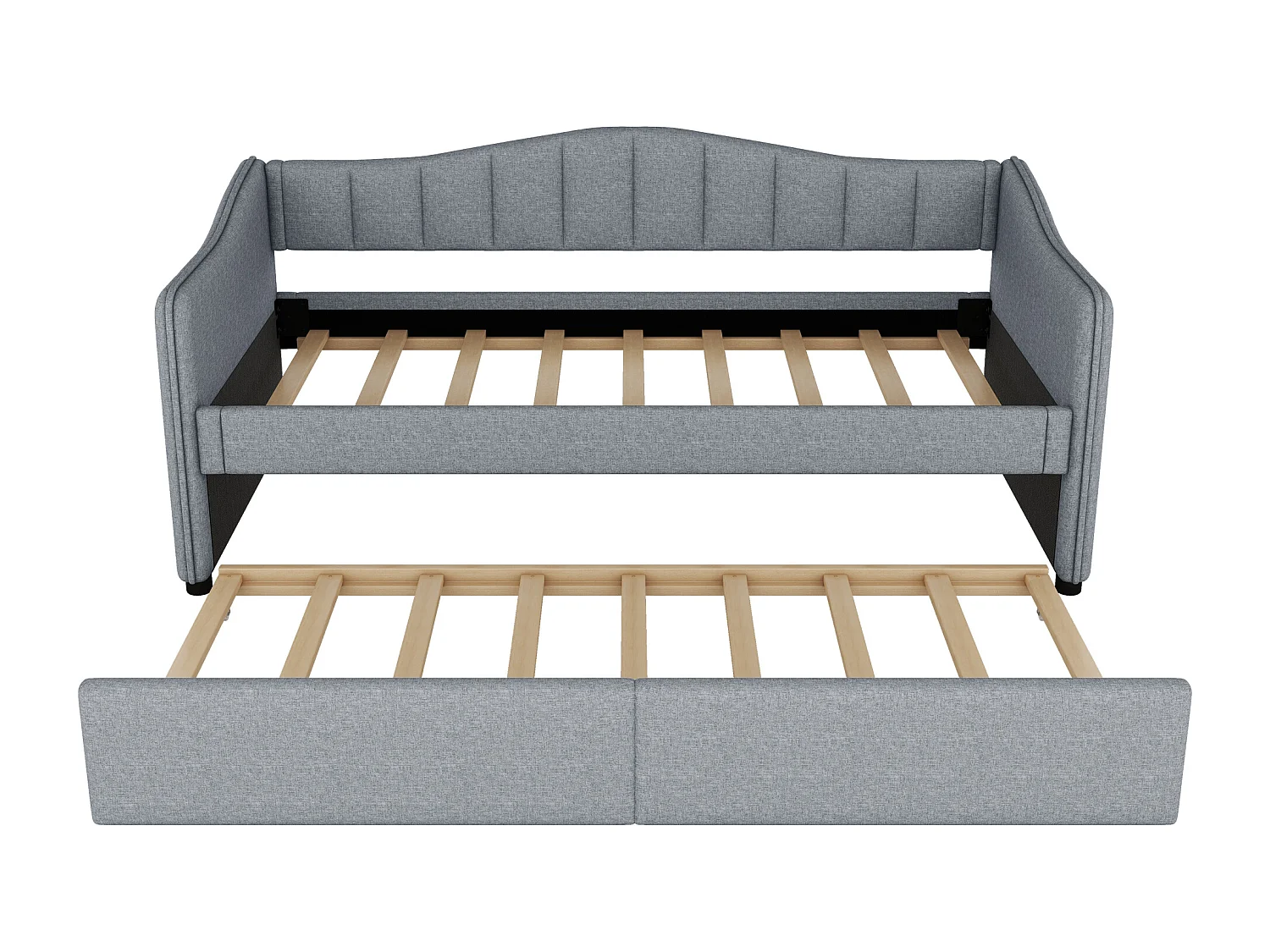 Lit gigogne 90x200 cm - Canapé-lit avec éclairage LED - sommier à lattes en bois - lin gris