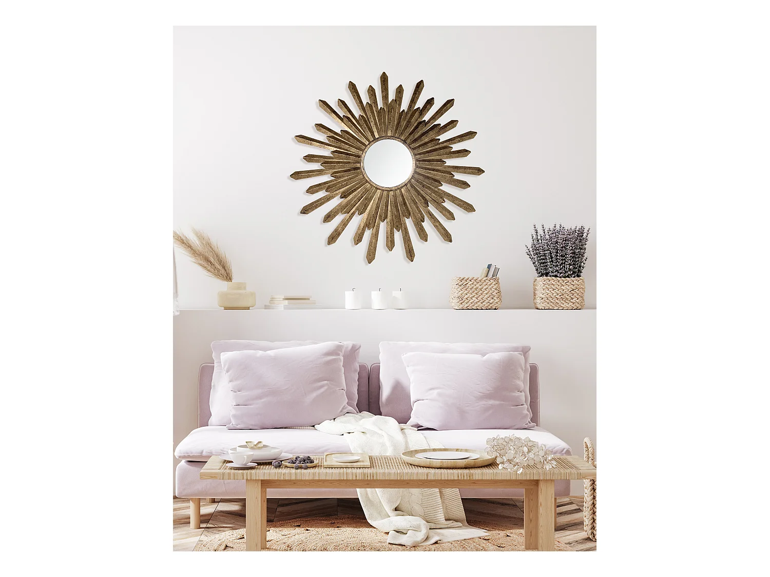 Miroir soleil métal doré 76cm