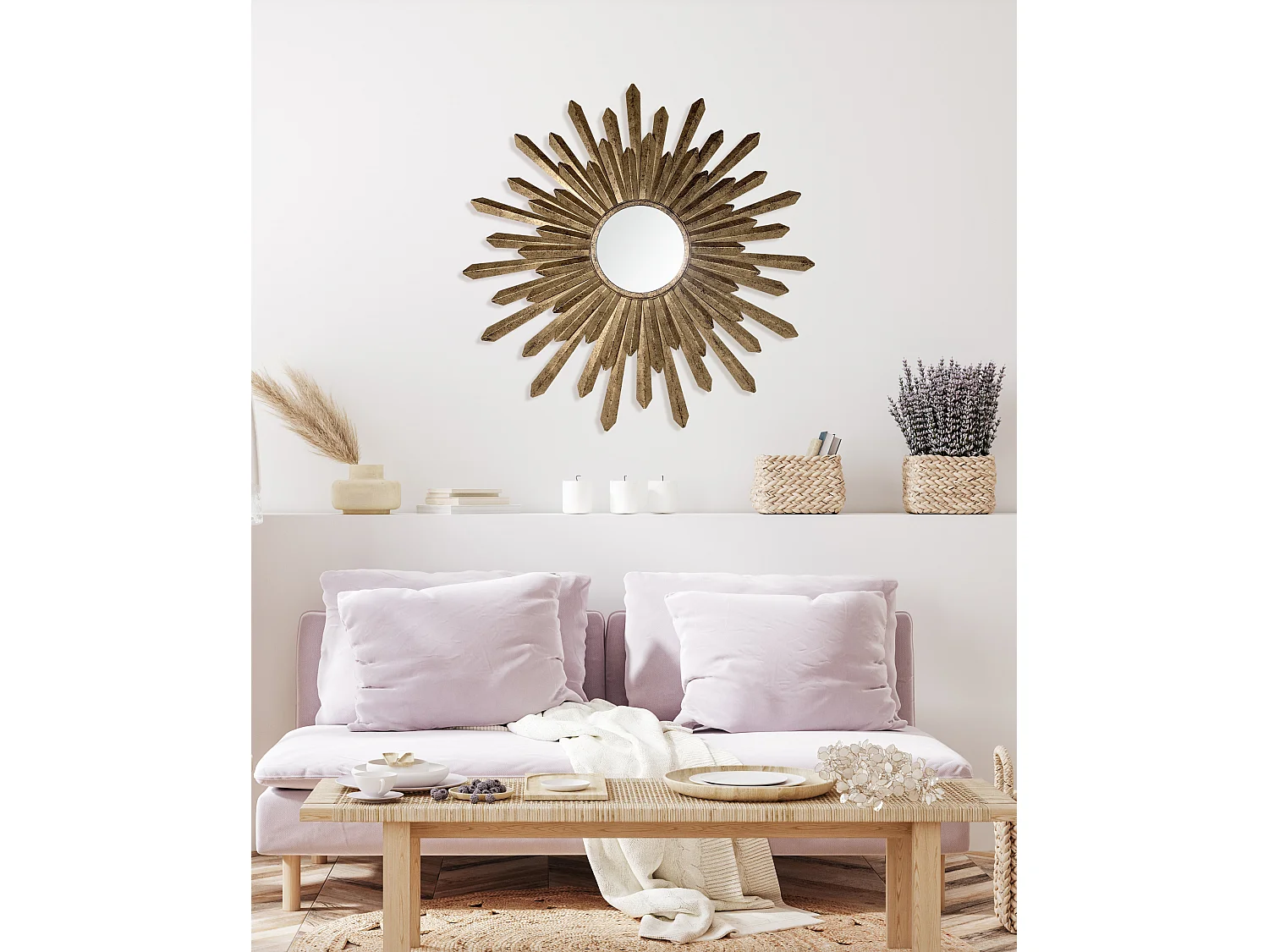 Miroir soleil métal doré 76cm