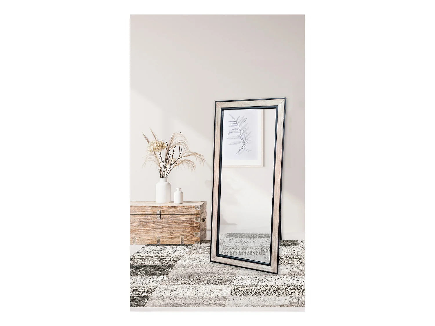 Miroir bois et métal sur pied 60x140cm