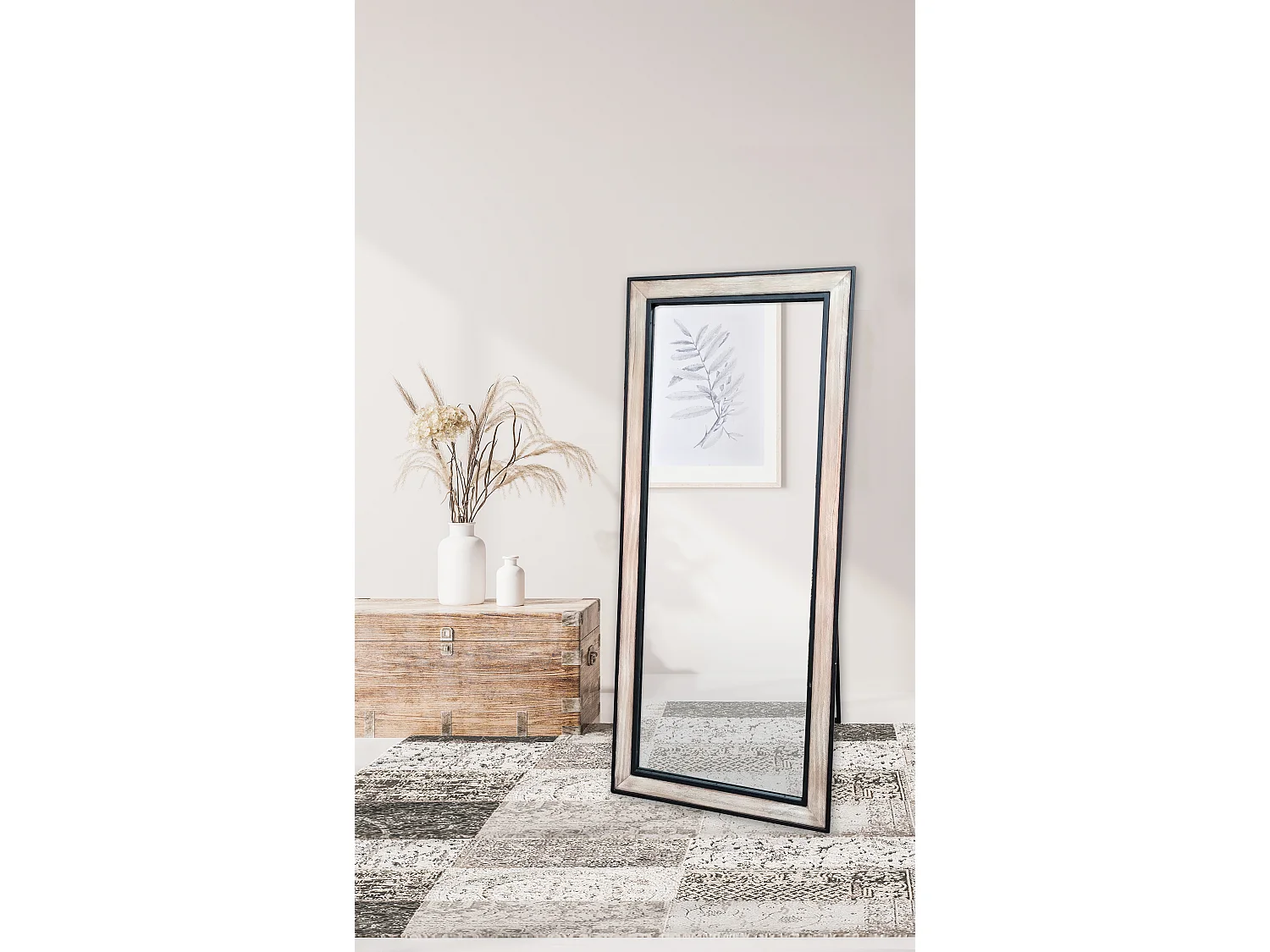 Miroir bois et métal sur pied 60x140cm