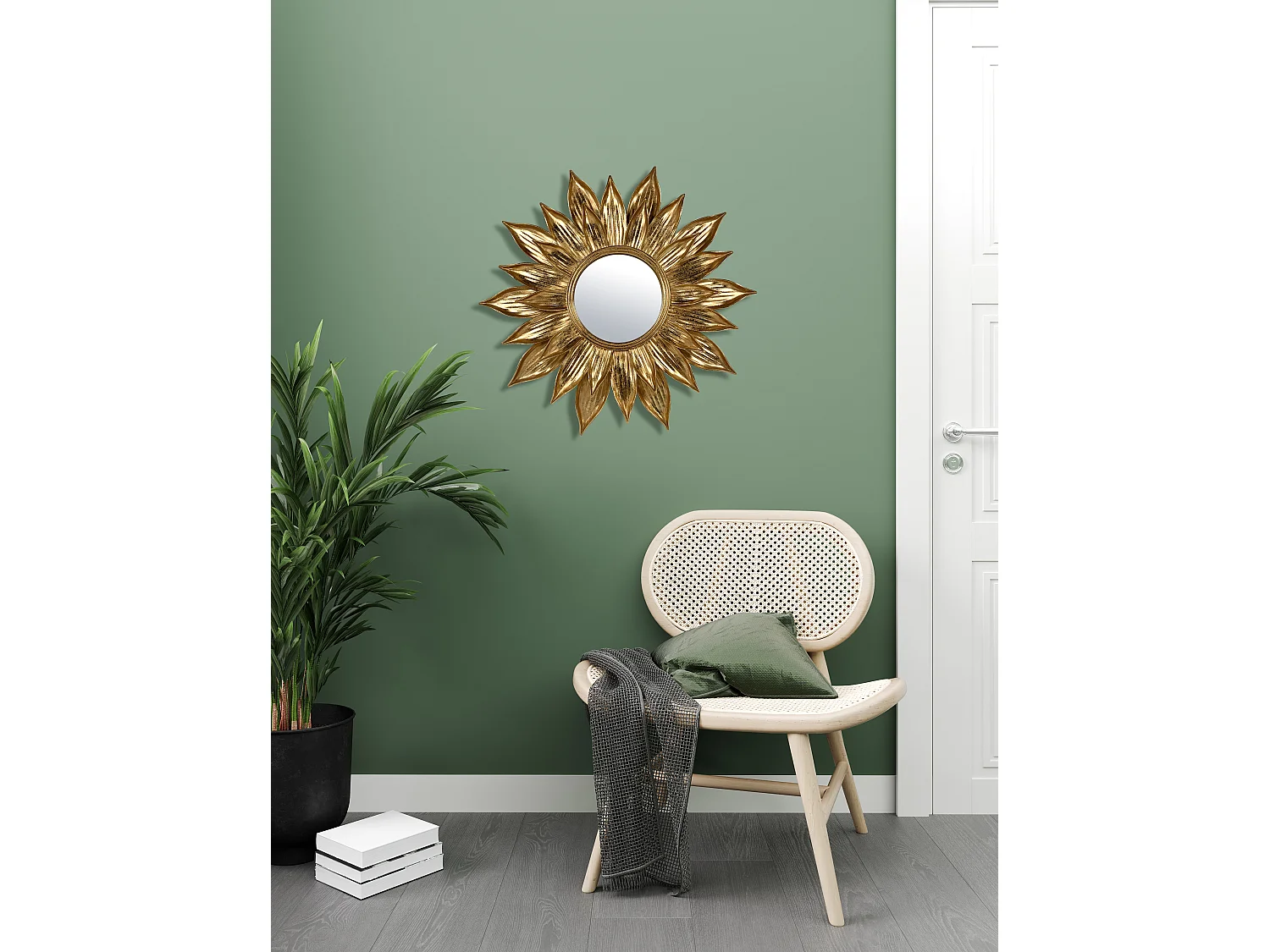 Miroir fleur 47cm Dore