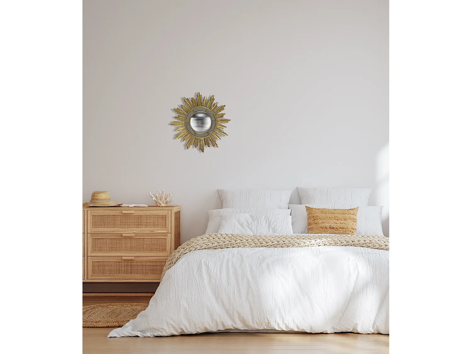 Miroir soleil convexe facettes doré 28.5cm