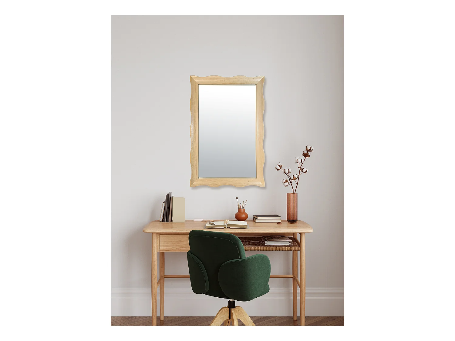 Miroir sculpté vagues bois clair 60x90cm