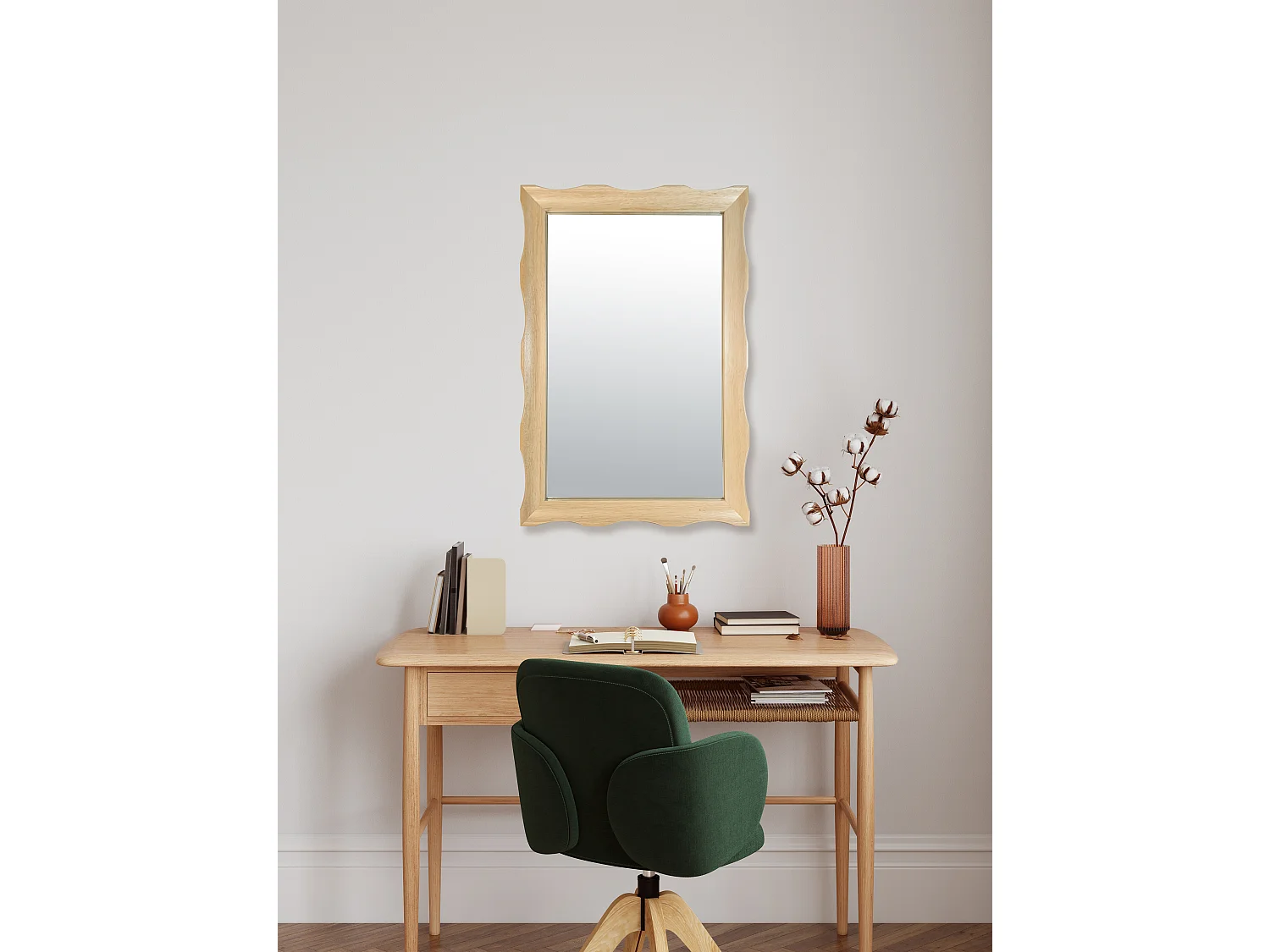 Miroir sculpté vagues bois clair 60x90cm