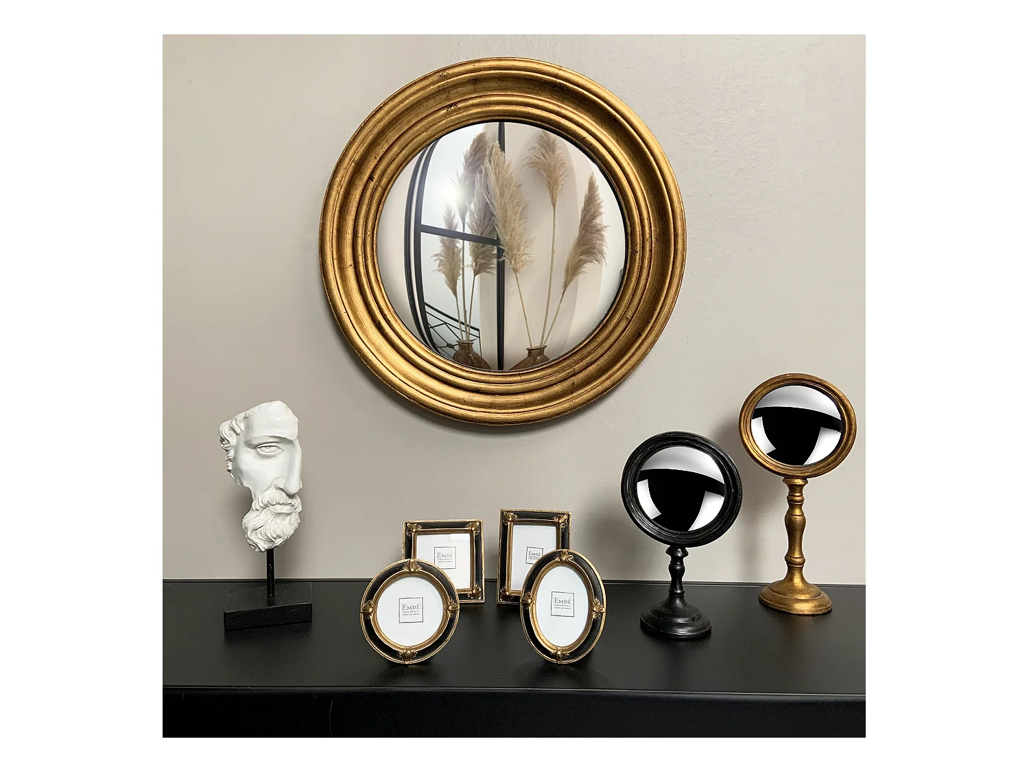 Miroir convexe doré 37cm int et 51cm ext