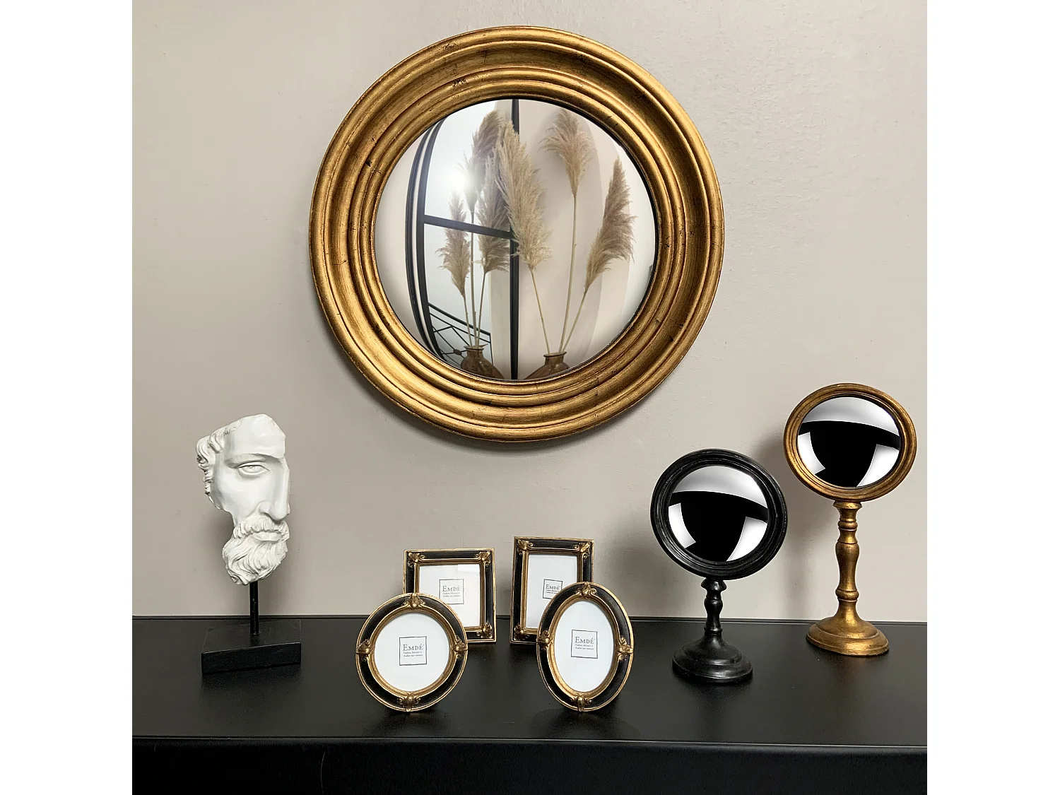 Miroir convexe doré 37cm int et 51cm ext