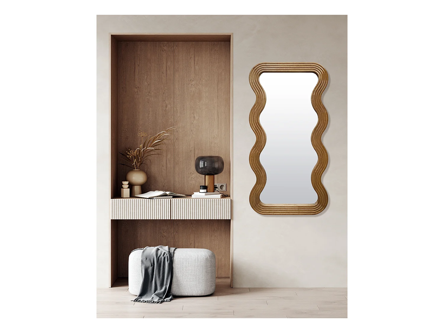 Miroir vagues bois miel 60x120cm