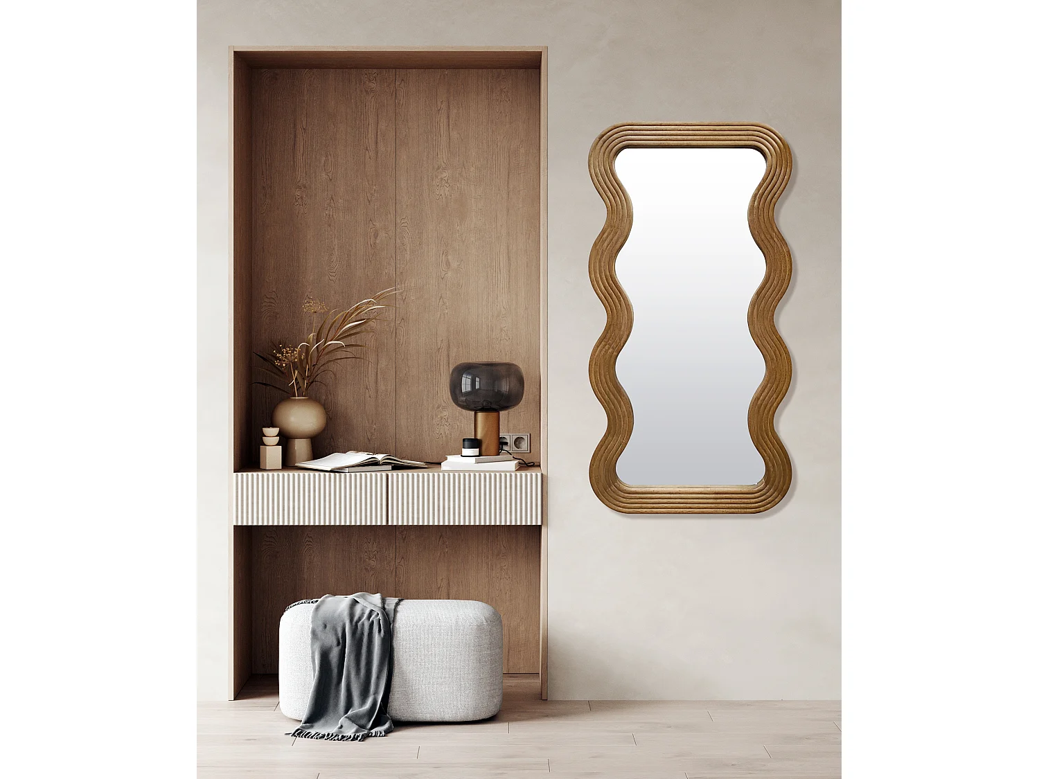 Miroir vagues bois miel 60x120cm