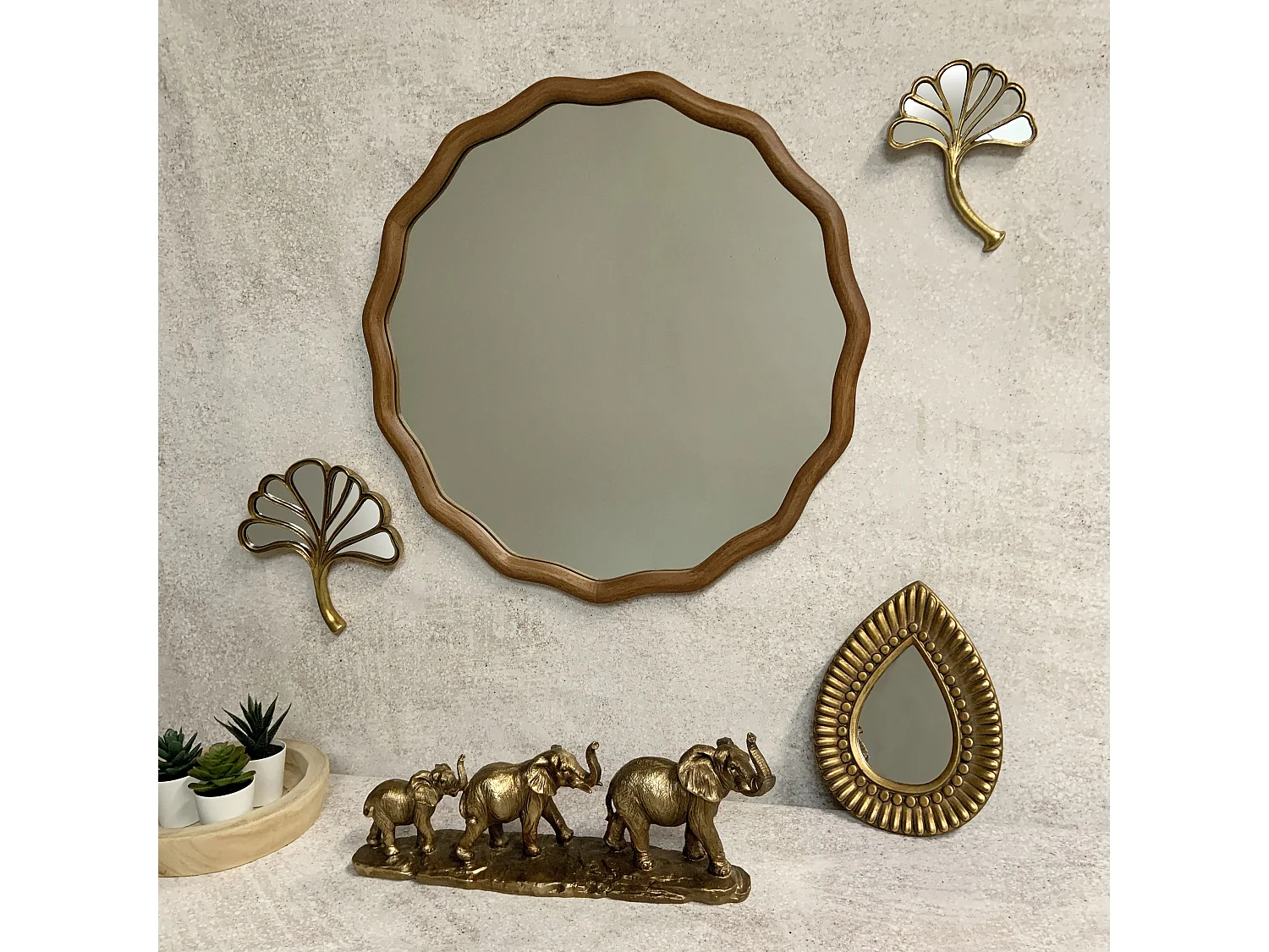 Miroir bois ondulé 60cm Marron