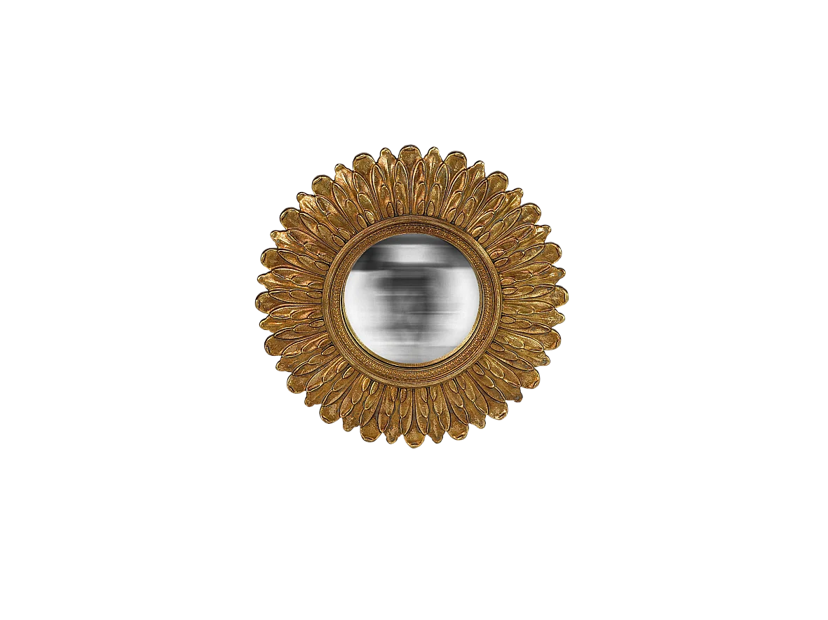 Miroir convexe plumes doré 35cm