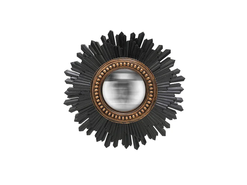 Miroir soleil convexe noir et doré 26.3cm