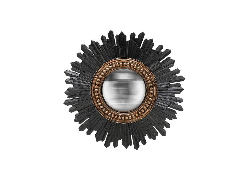 Miroir soleil convexe noir et doré 26.3cm