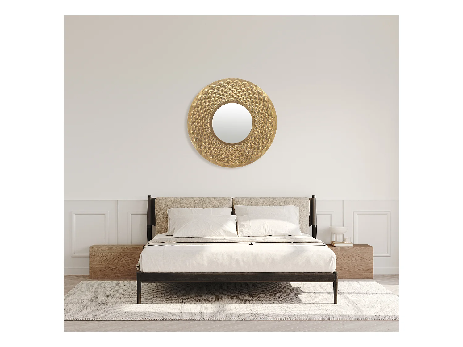 Miroir rond métal doré 81cm